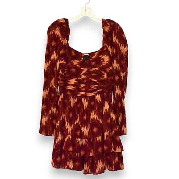 House Of Harlow Boho Long Sleeve Mini Ruffled Tier Fall Cotton Dress Size M - Picture 1 of 12